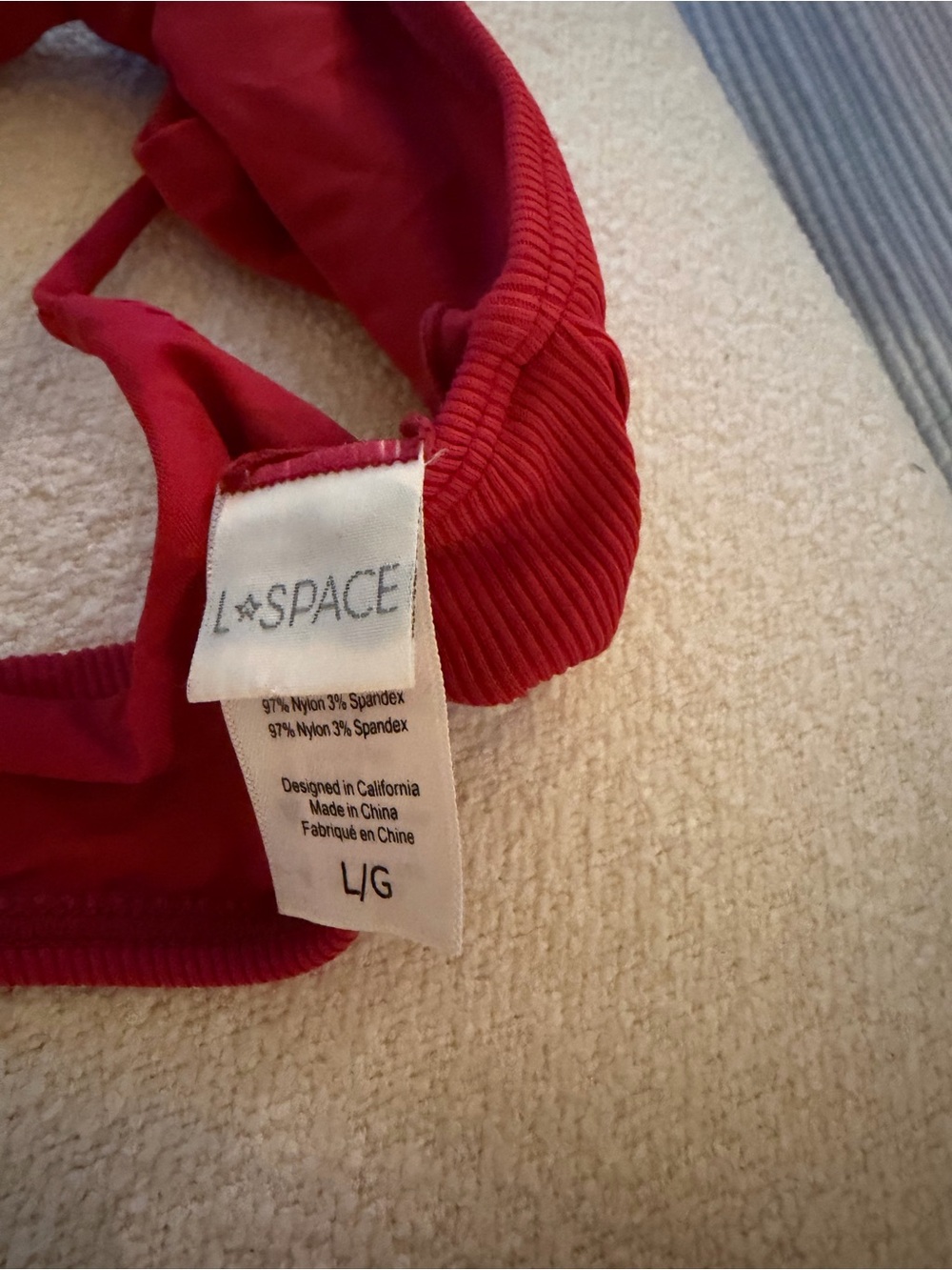 l*space Red Ribbed Tie-Shoulder Bikini Set - Picture 4 of 6